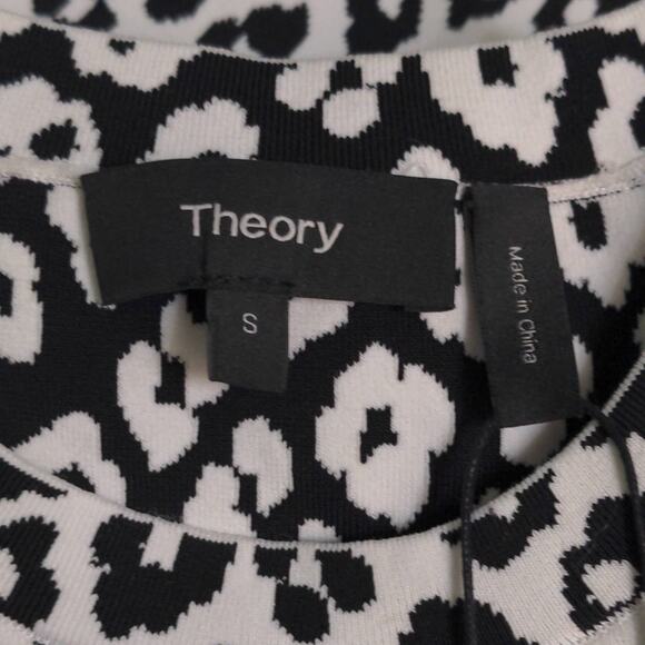 Theory Womens Glossed Leopard T Shirt Dress Black White Double Knit Crew S New - Picture 6 of 11